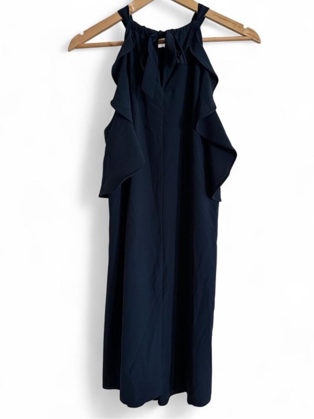 Gianni Bini Navy Blue Cascading Ruffle Halter Mini Dress 8/10 Minimalist Preppy - Picture 3 of 9